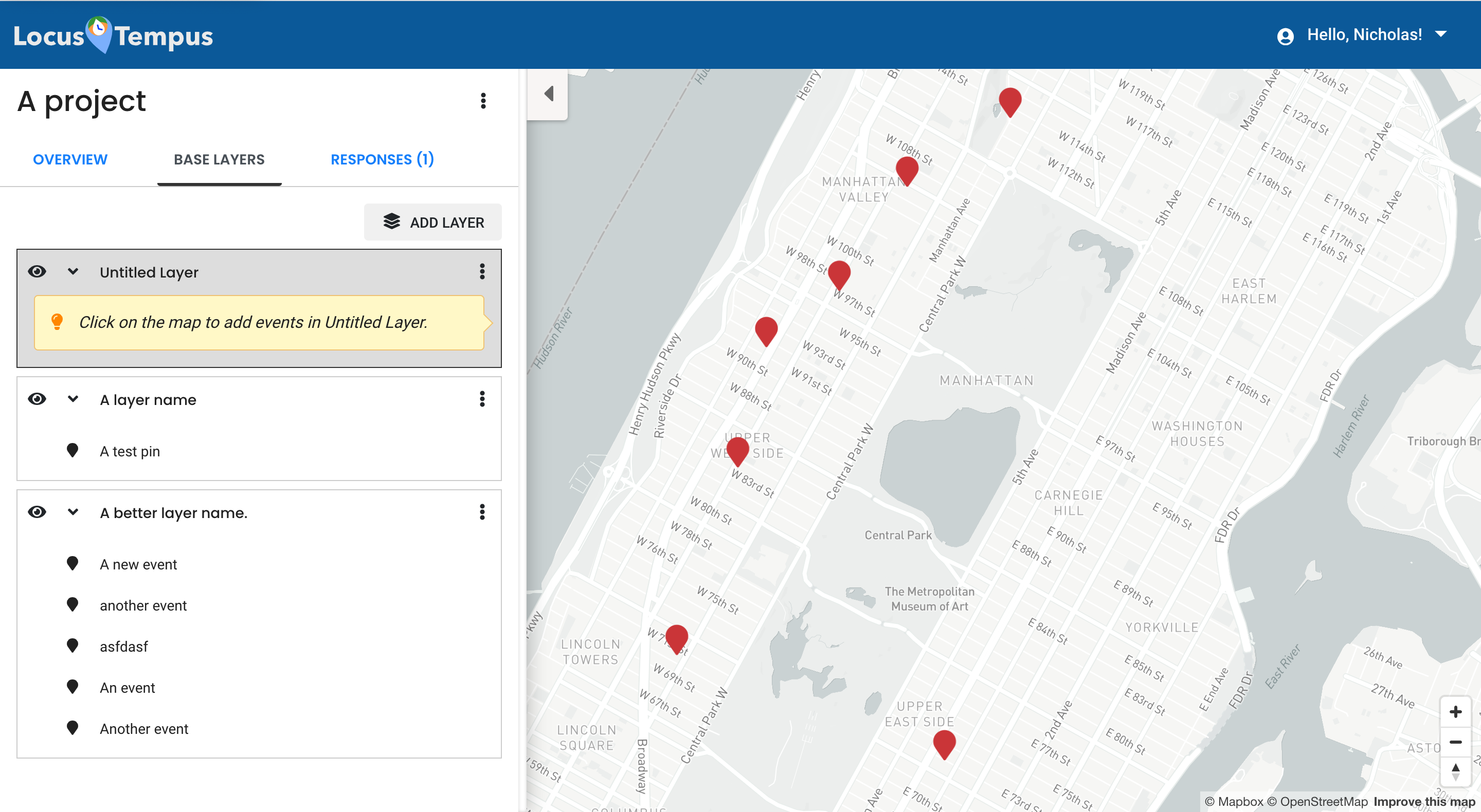 The user interface of Locus Tempus