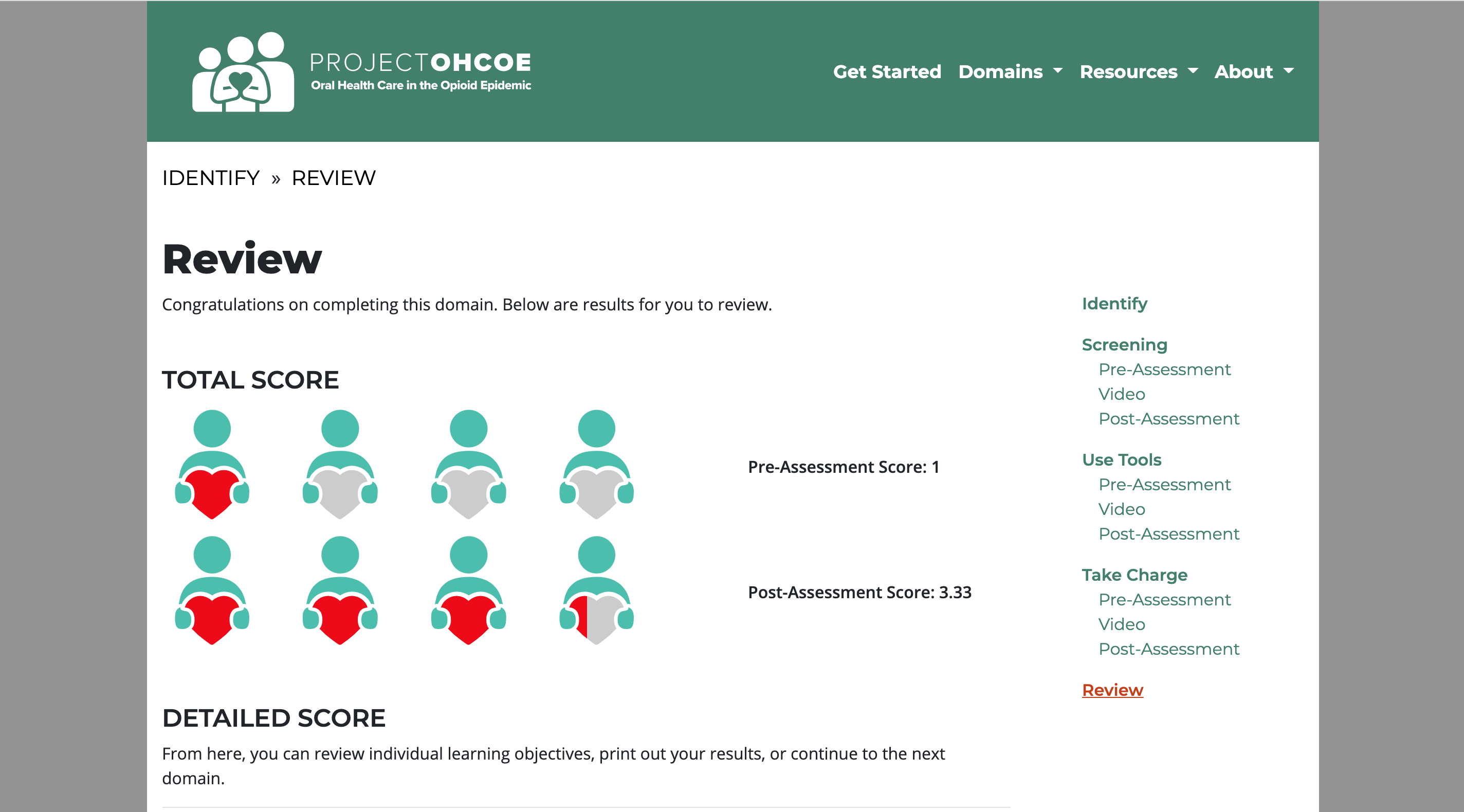 SVG hearts were used to show a student's progress